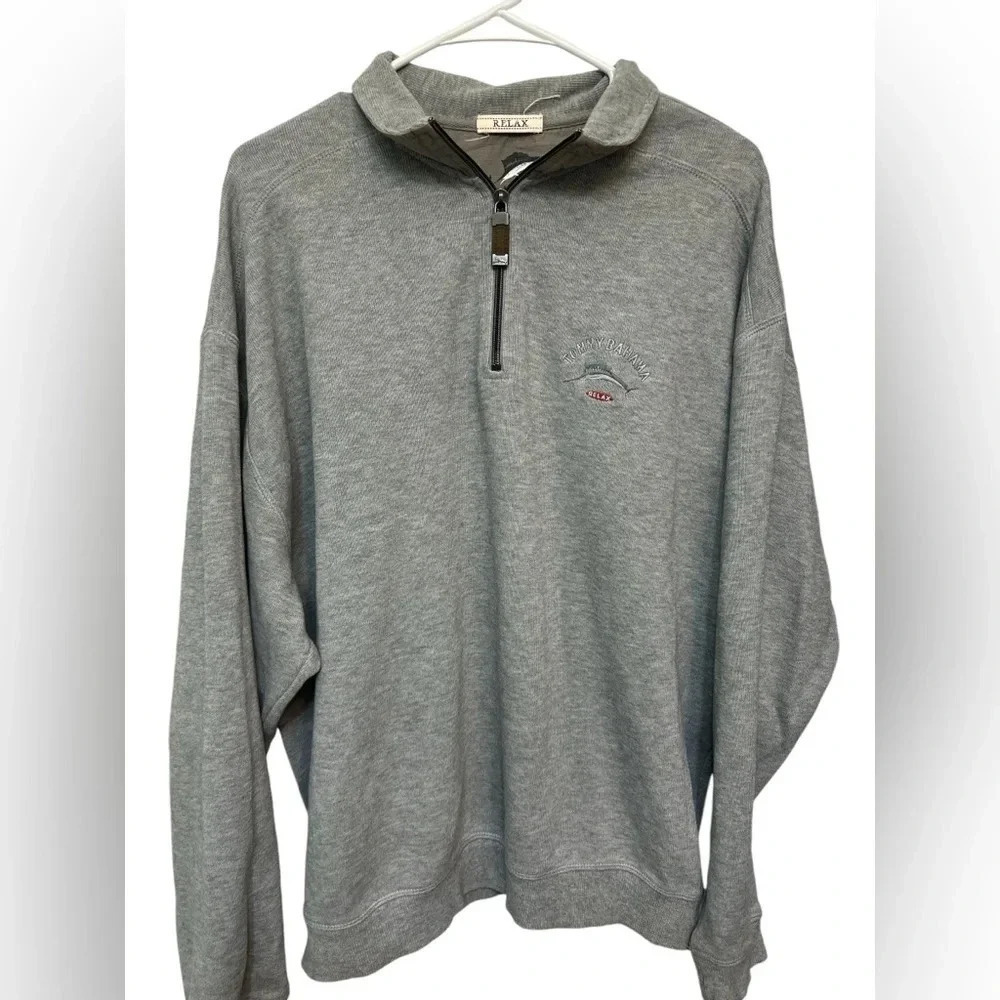 Tommy Bahama grey quarter zip relax Aruba collared sweater